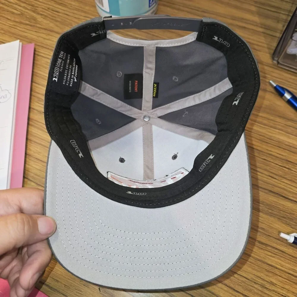 KLIM 110 Flexfit Gray Embroidered Spellout Script Logo Rider Baseball Hat Cap